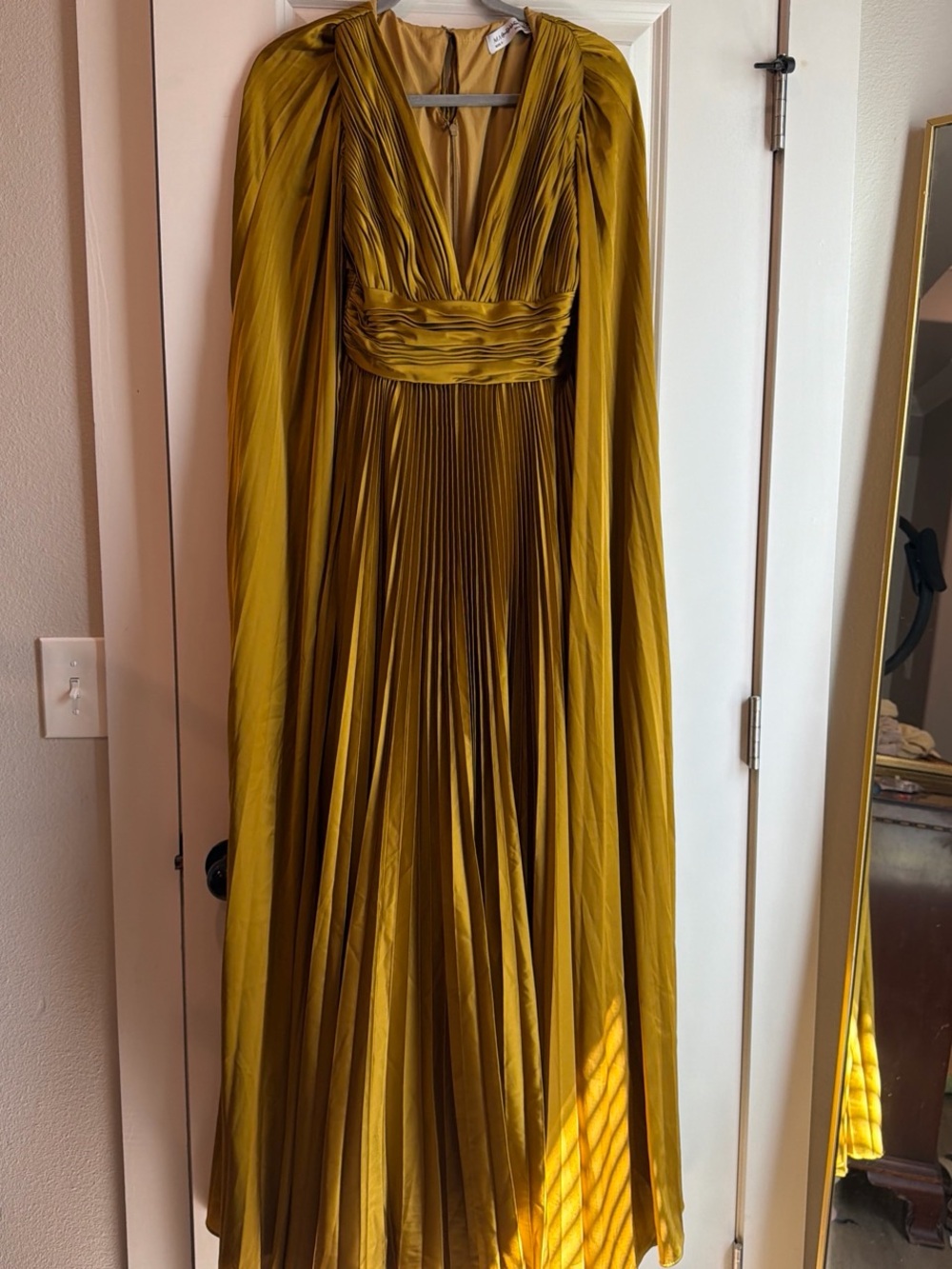 Mac Duggal Mustard Yellow Pleated Evening Dress